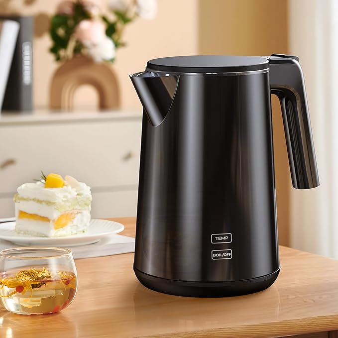 Electric Kettle 1.0L 1200W, 7 Temp Settings, 4H Keep-Warm, Stainless Steel, Black