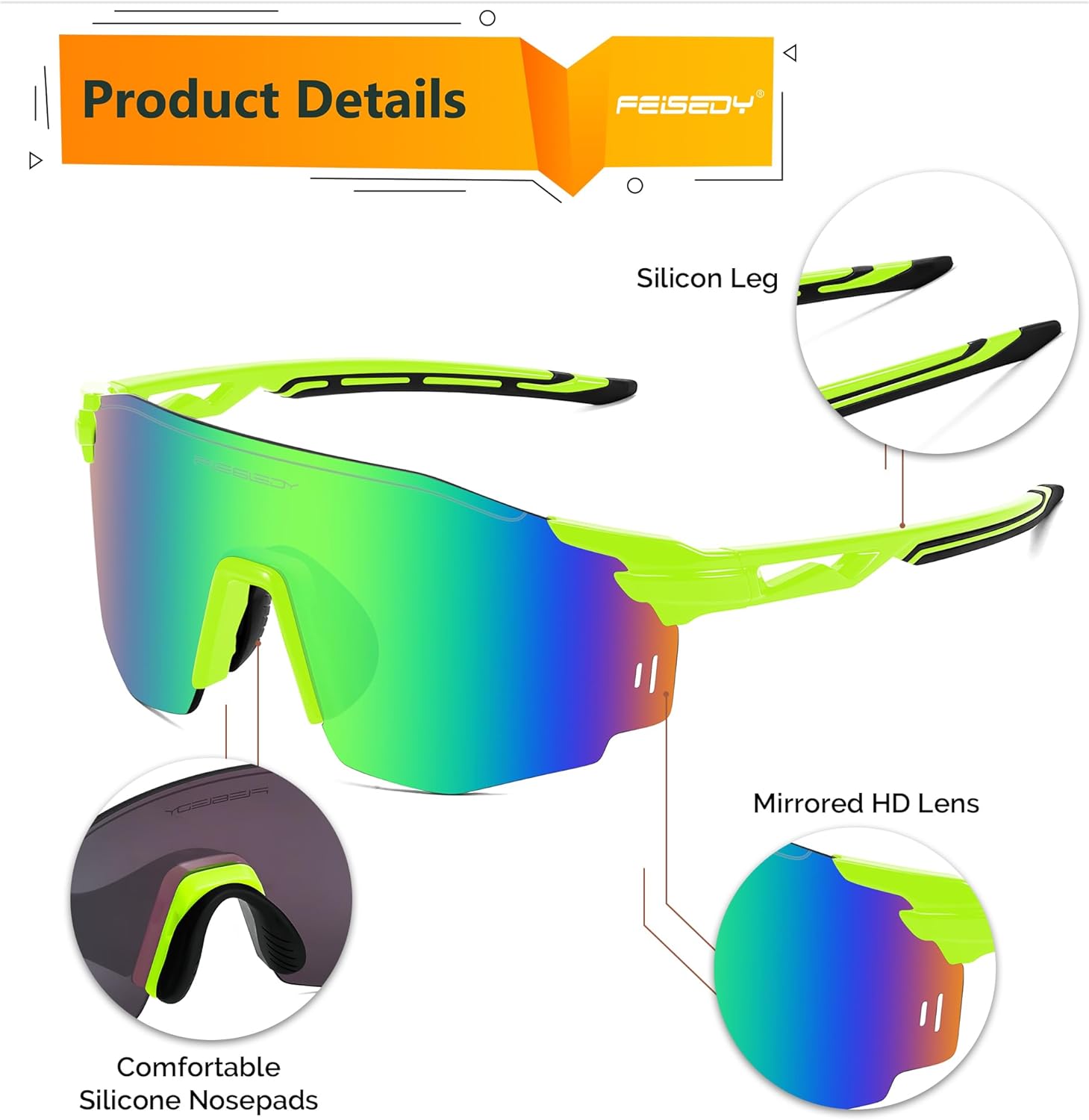FEISEDY Rimless Sports Sunglasses for Men Women Tr90 Frame for Cycling Fishing Running B0116 - Image 5