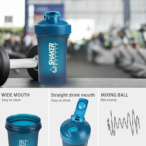 Miniatura 3 de Botella agitadora, botella agitadora pequeña de 400ml con bola mezcladora, portátil de 14oz para batidos de gimnasio, libre de BPA, 100% a prueba