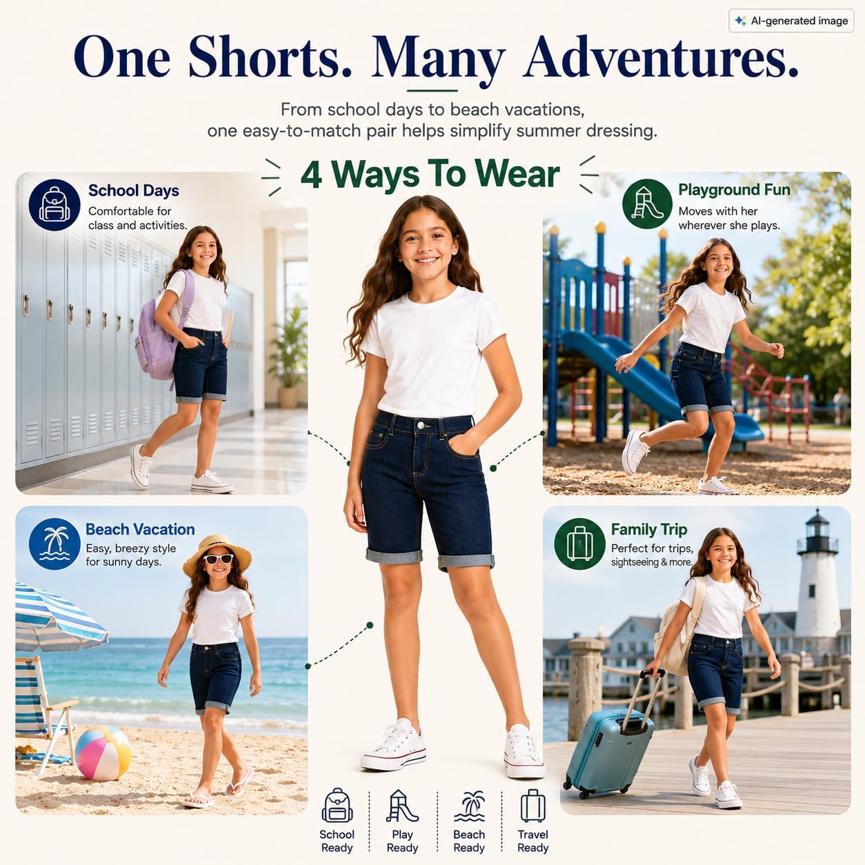 Bienzoe Girls Denim Jean Shorts: Kids High Waisted Cotton Stretch Summer Casual Rolled Bermuda