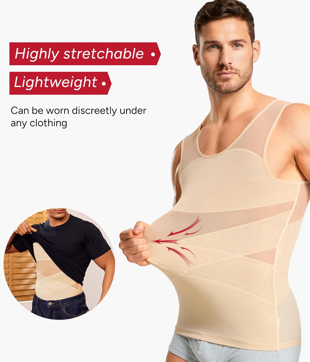 Nebility Mens Compression Shirt for Gynecomastia - Slimming Undershirts Body Shaper Vest Mesh Shapewear Workout Tank Tops - Image 6