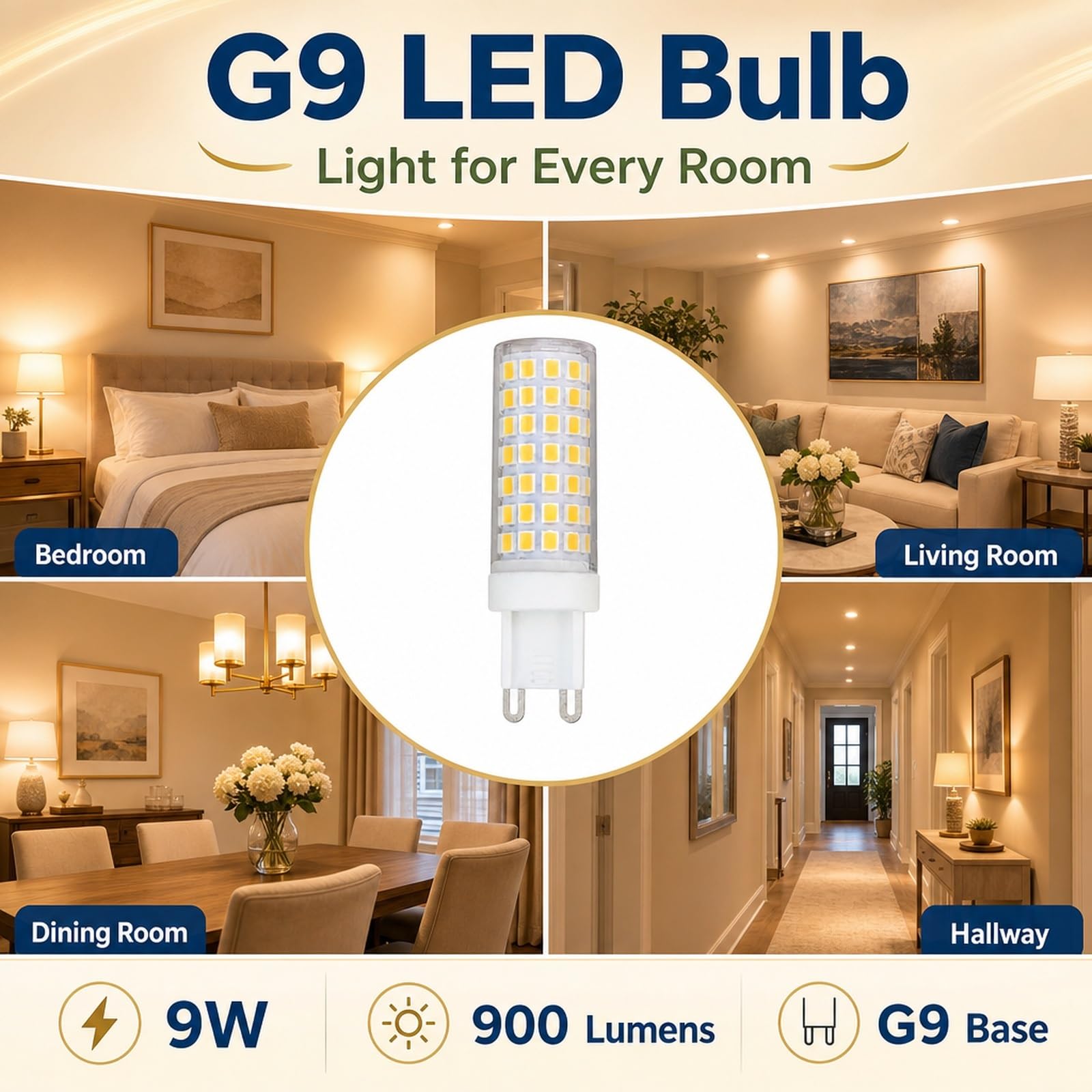 Lampadina LED G9 Luce Calda 3000K 9W Equiv 72W 900lm Risparmio CRI>95 Anti-Sfarfallio Ideale Per Applique Lampadario Sospensione Non Dimmerabile Confezione Da 6