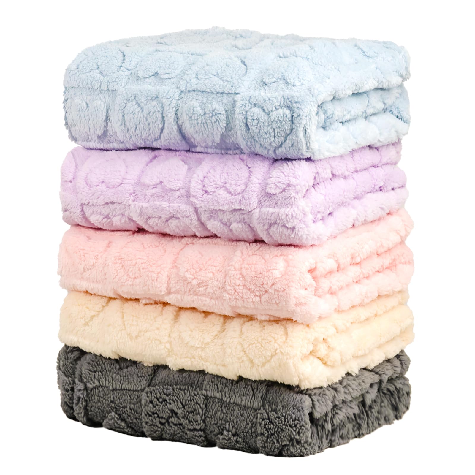 5 Pcs Baby Blanket Heart Checkered Ultra Soft Gift-Ready Plush for Newborns Nursery Stroller 30x40 Beige Gray Blue