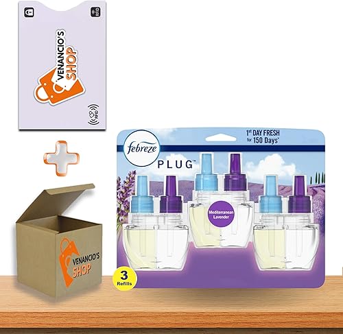 Miniatura 1 de Febreze Fade Defy PLUG - Recambio de ambientador, 0.87 onzas líquidas. Recambios de aceite 3 repuestos + incluye adhesivo Venancio'sfridge (lavanda