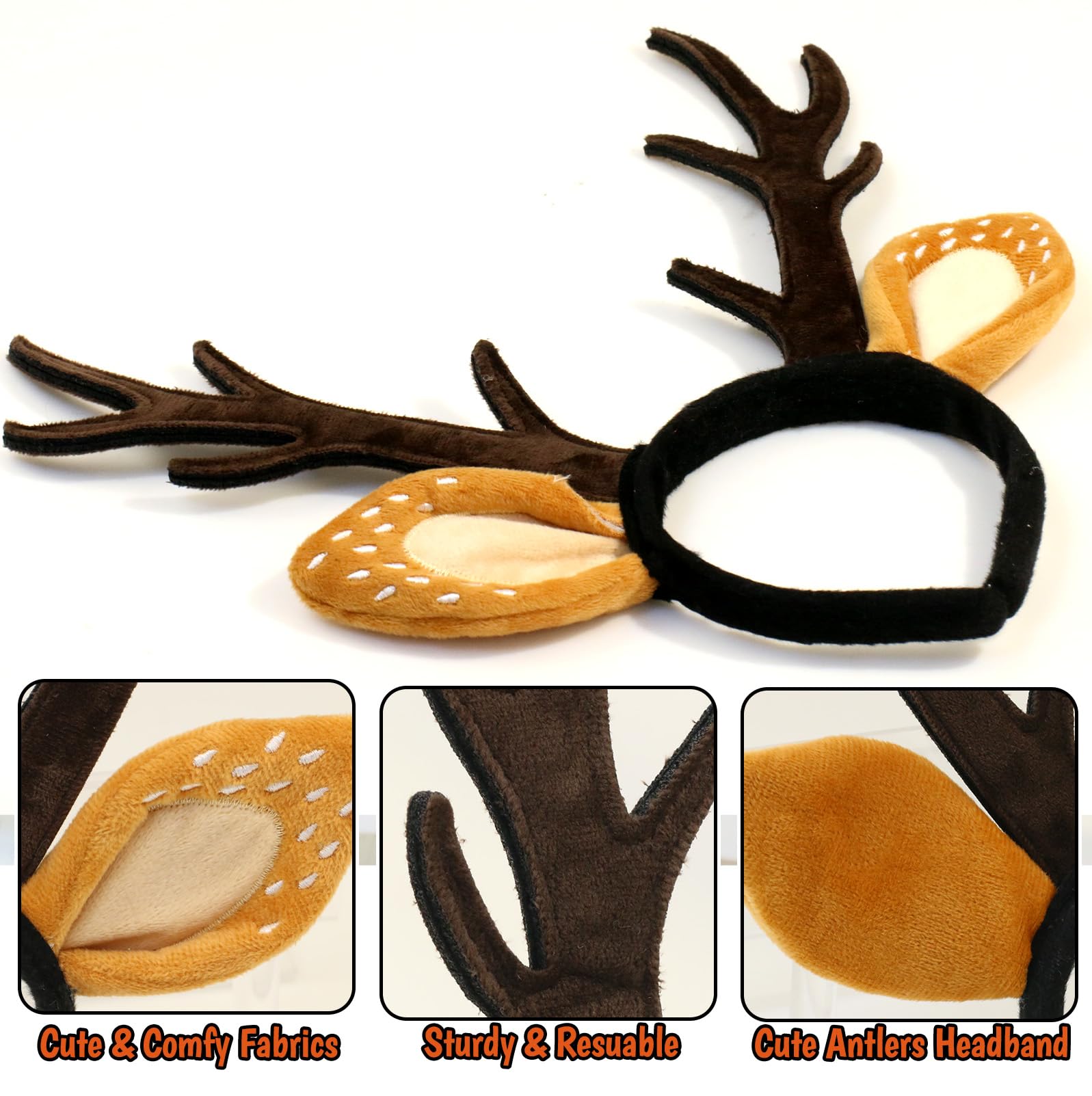 Deer Antlers Headband and Tail Costume Accessories for Adults Women Deer Antlers with Ears Costume Headband | Deer Accessories main image 2