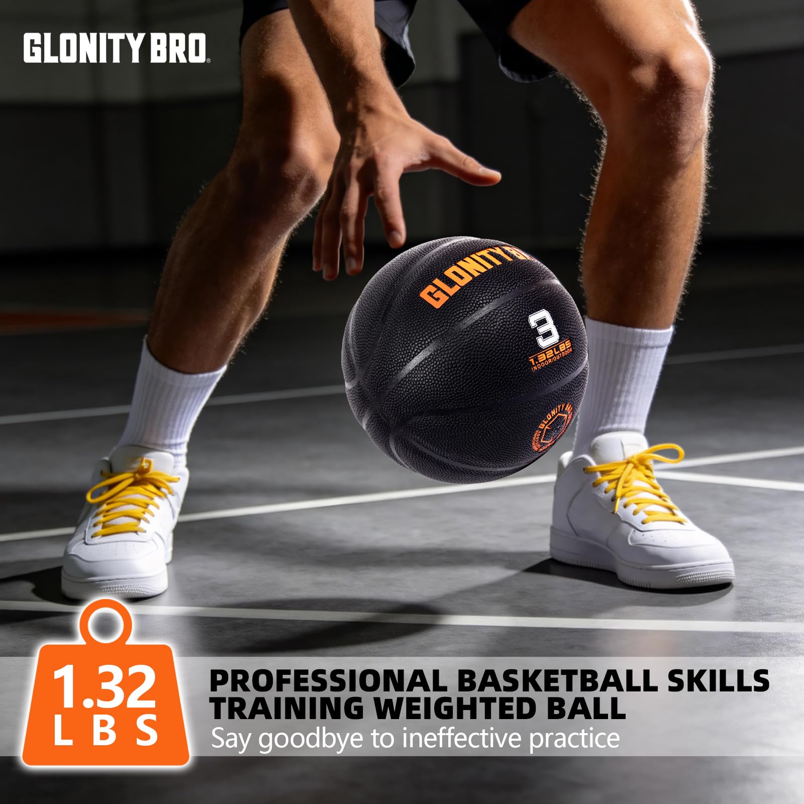Gewichteter Trainings-Basketball, 56,4 cm, Größe 3, schwarz, kleiner, schwerer Trainingsball, langlebig und verschleißfest, Dribbling-Trainer für drinnen und draußen