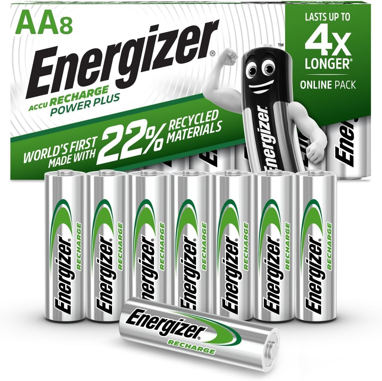 Energizer Recharge Power Plus - Piles Rechargeables AA + AAA (Lot de 16) - pré-chargées - Puissance Longue durée - 1000 Cycles - Emballage 100% Recyclable et sans Plastique