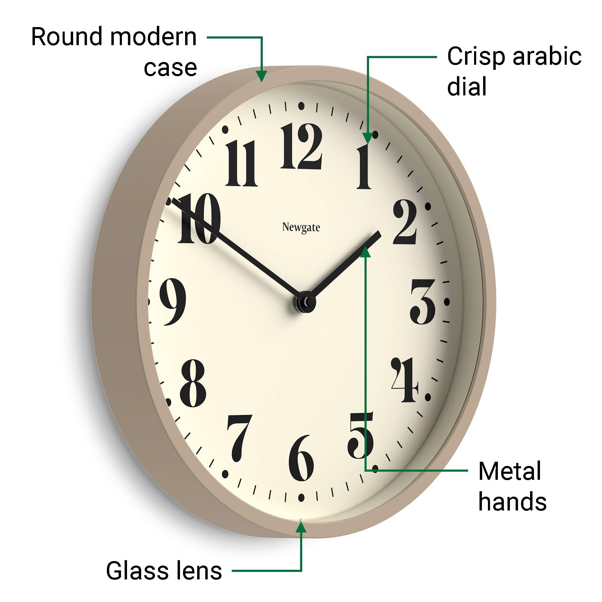NEWGATE® Number Four Theatre Reloj de Pared | Reloj Redondo Moderno | 30cm | Stone | Números Decorativos | Ideal para Cocina, salón u Oficina