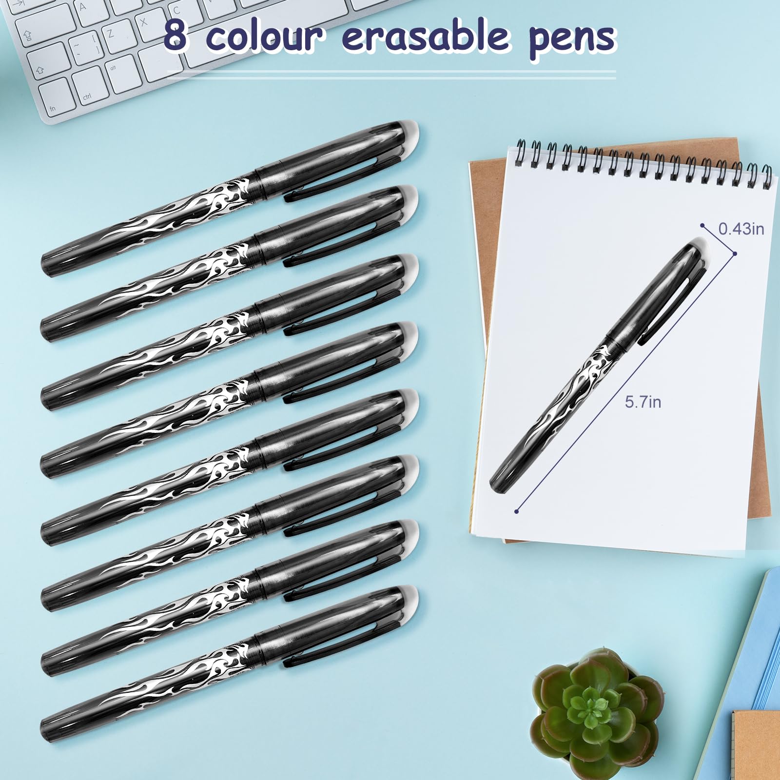 Obidodi 8 Erasable Gel Pens with Rubbers, Black, 0.5mm, Friction Pens for Kids and Adults, 1 count (Pack of 8) - Image 3
