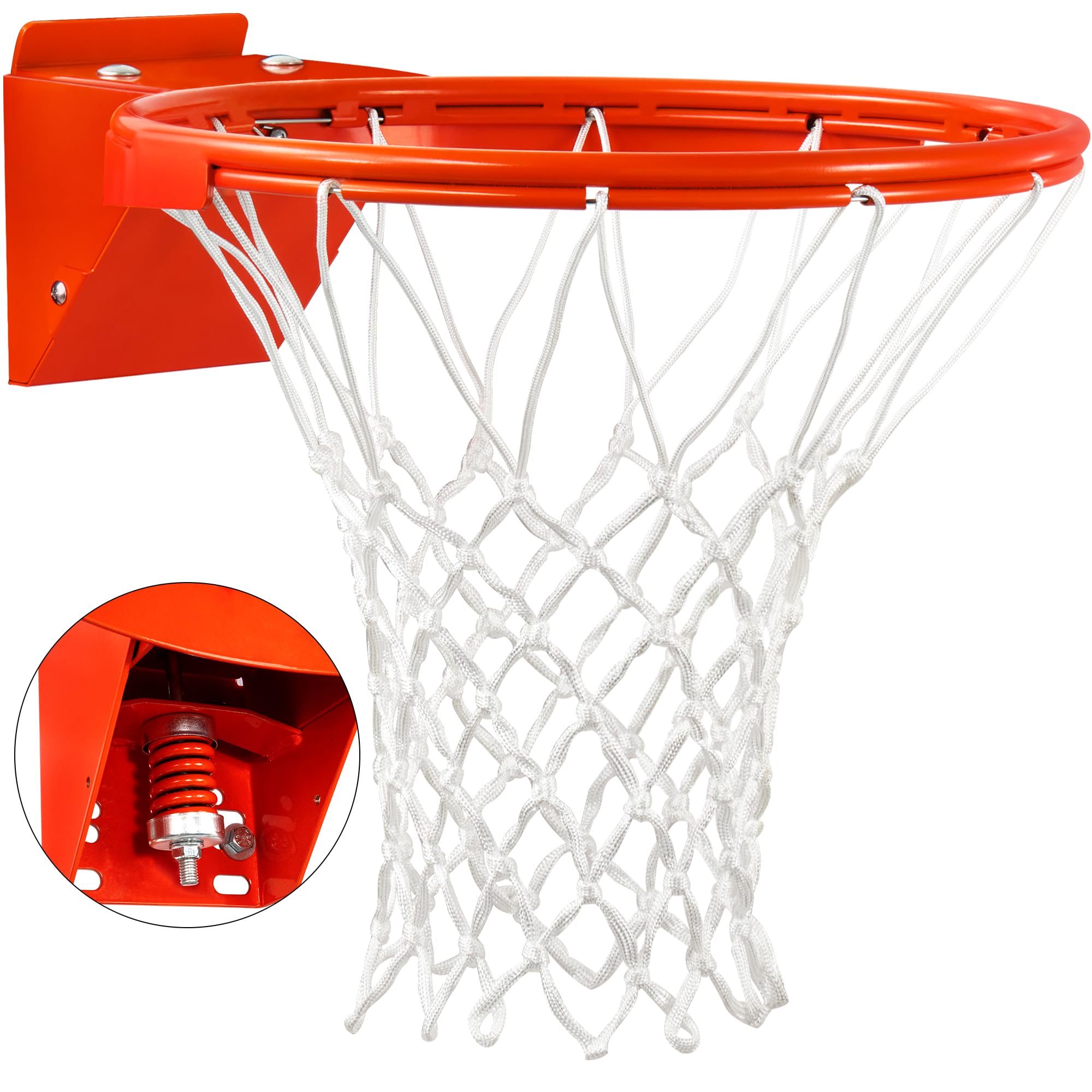 Heavy Duty Basketball Rim Replacement Single-Spring, Universal 18 Inch Breakaway Basketball Rim and Net for Indoor Outdoor Basketball Hoops Goal