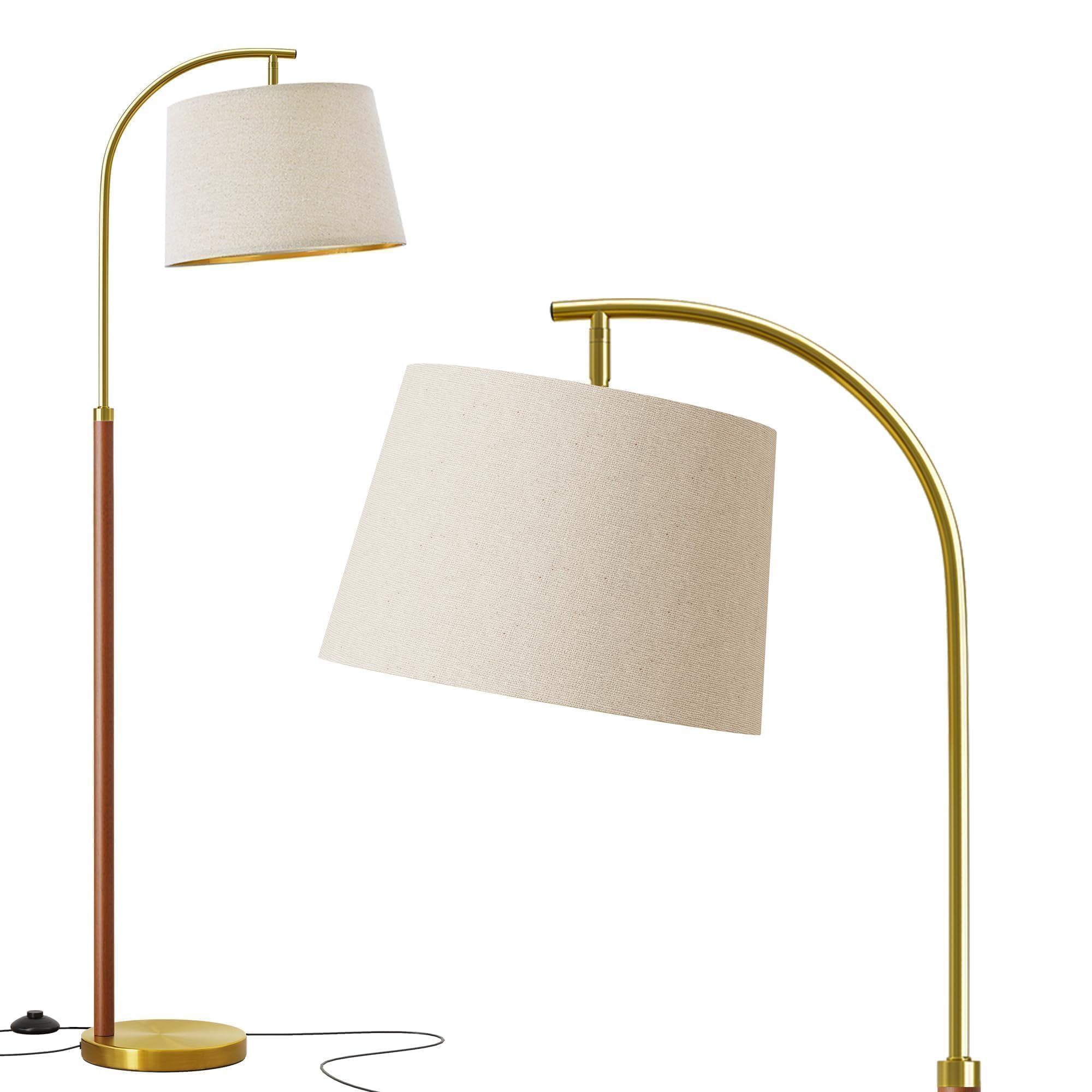 G-SAFAVA Drewniana lampa podłogowa 158 cm do salonu, złota, z przełącznikiem nożnym, stojąca, wysokie lampy do sypialni, nowoczesne narożne lampy podłogowe do biura, przedszkola, przemysłowa lampa do