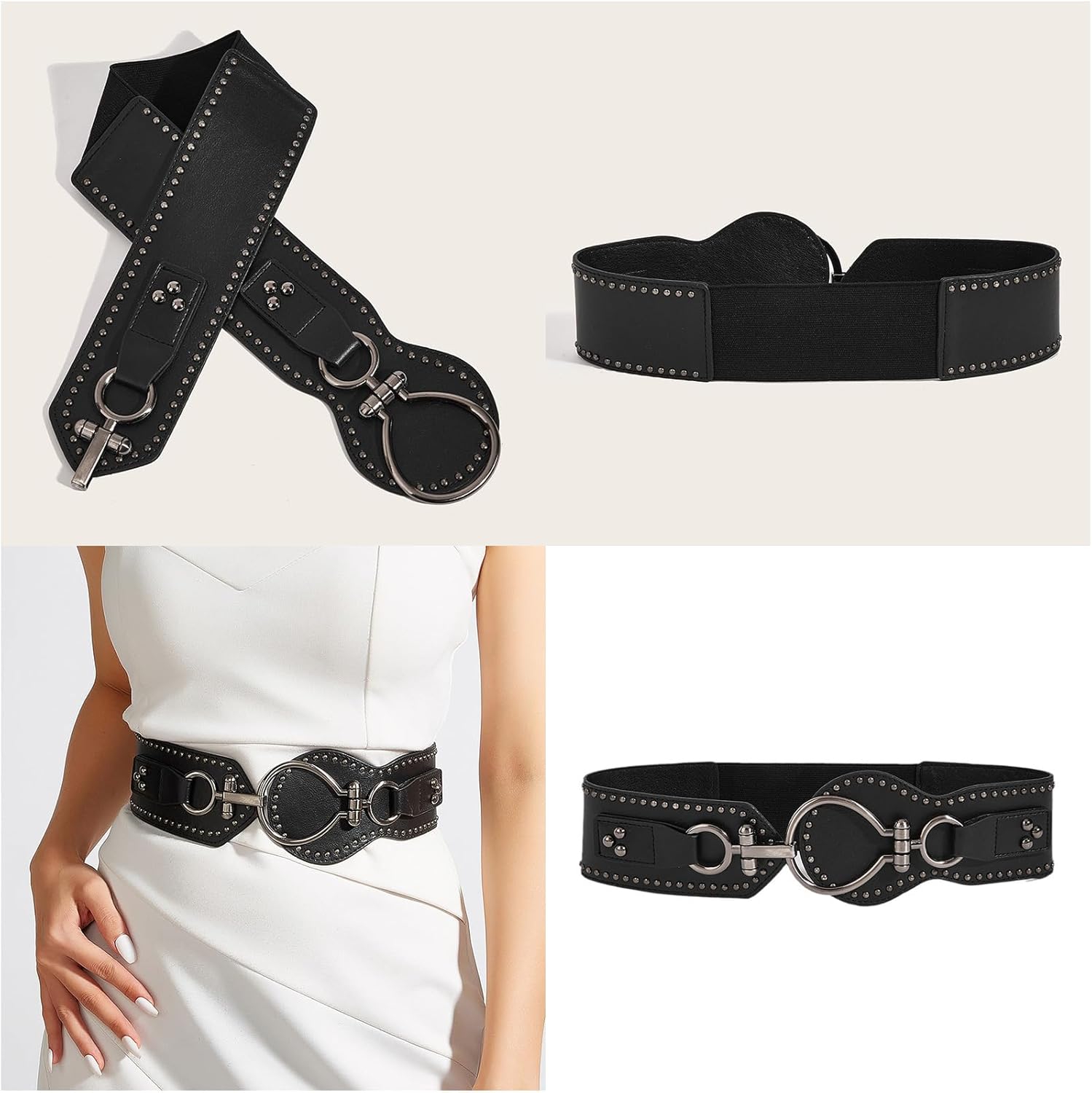 Oversized Buckle Waist Belt Punk Skinny Chain With Grunge Buckle Modern Waistband Waist Chain Studded Belt - Image 2