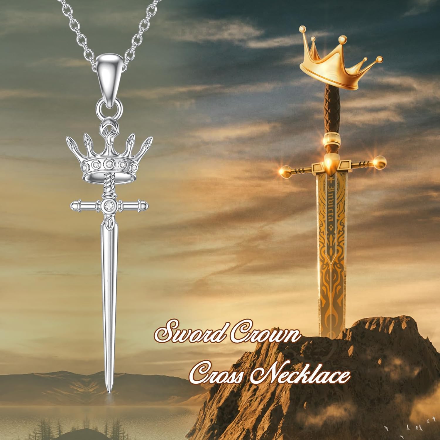 Sword Cross Necklace Sterling Silver Crown/Dragon Sword Pendant Jewelry for Women Gifts - Image 4