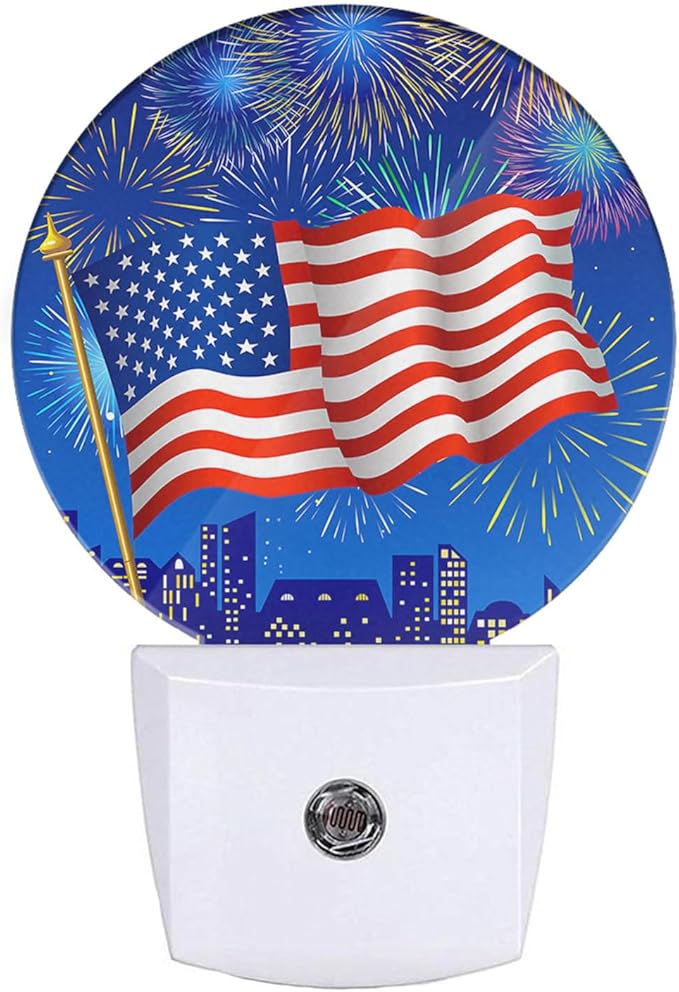 EKOBLA EKOBLA 4th of July Night Light American Flag Fireworks Patriotic Spirit Night Lights Plug into Wall Independence Day Plug-in Nightlights Auto on/Off Led Lamp for Men Women Girls Boys