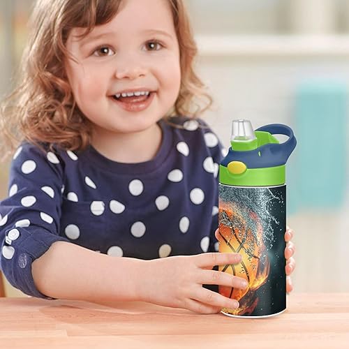 Miniatura 7 de Nander Botella de agua aislada para niños de 14 onzas, pelota de baloncesto, doble pared al vacío, acero inoxidable, boca ancha, botella de bebidas