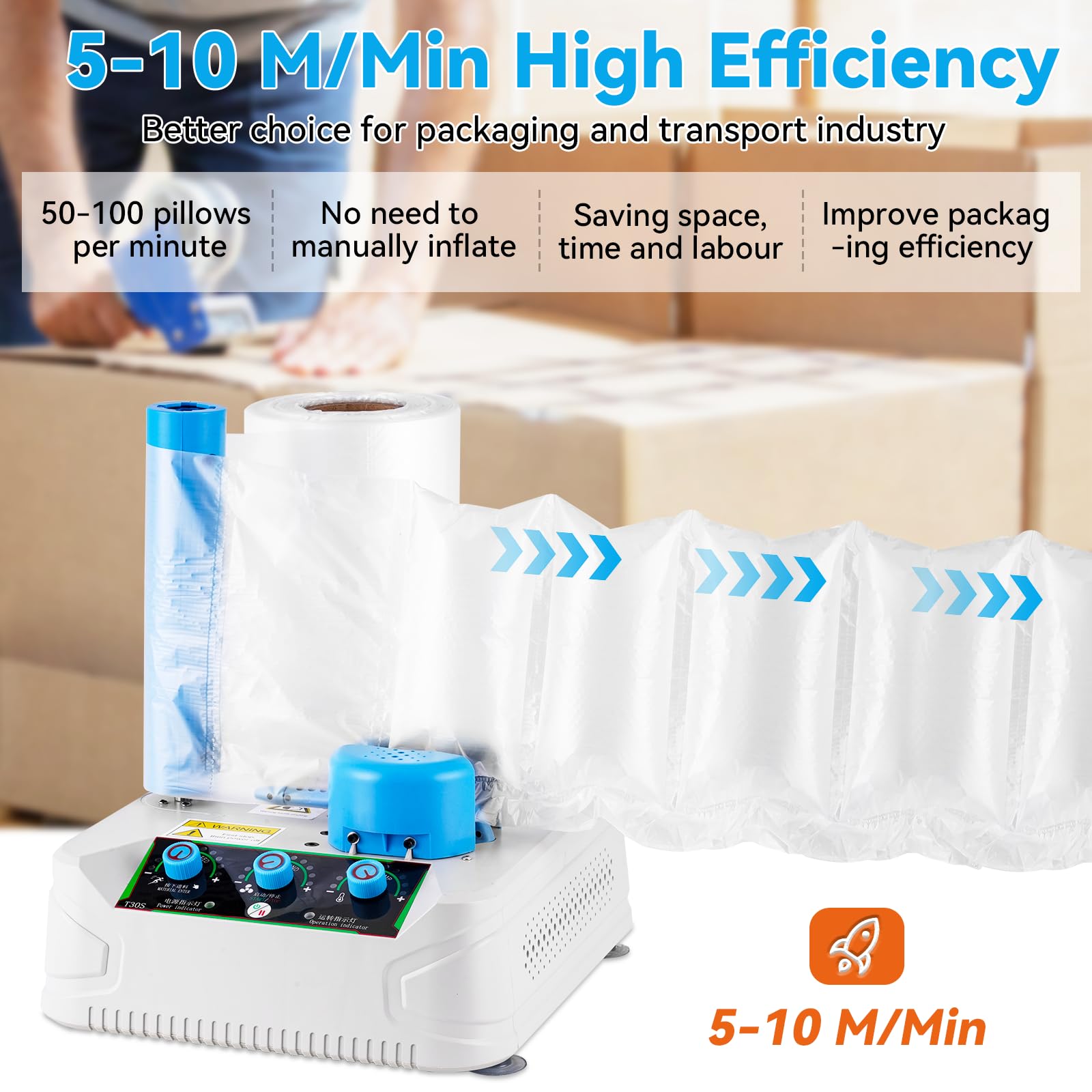 Machine À Coussin D’air Gonflage Réglable 30 À 300 L/M pour Expédition Emballage et Protection