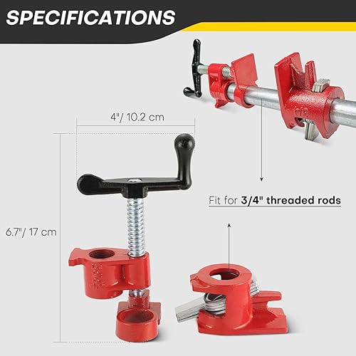 Miniatura 2 de Juego de abrazaderas para tubos de encolado de madera  Abrazaderas de tubo de hierro fundido de 34 pulgadas de alta resistencia para carpintería de