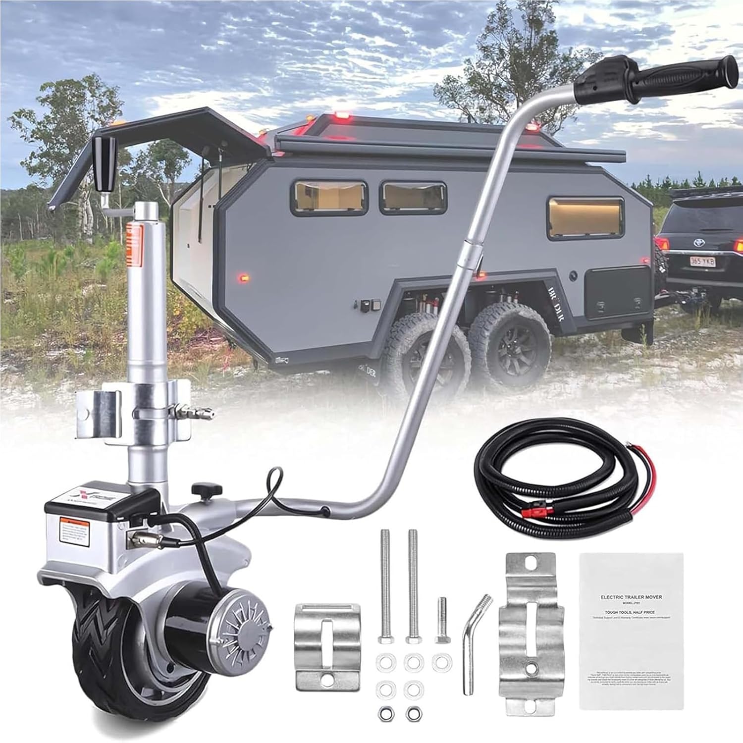 Electric Trailer Mover, 12V 350W/550W Motorized Wheel with 2722KG Max Load & 5-7m/min Speed for Caravan RV Camper, 350wnonfoldable