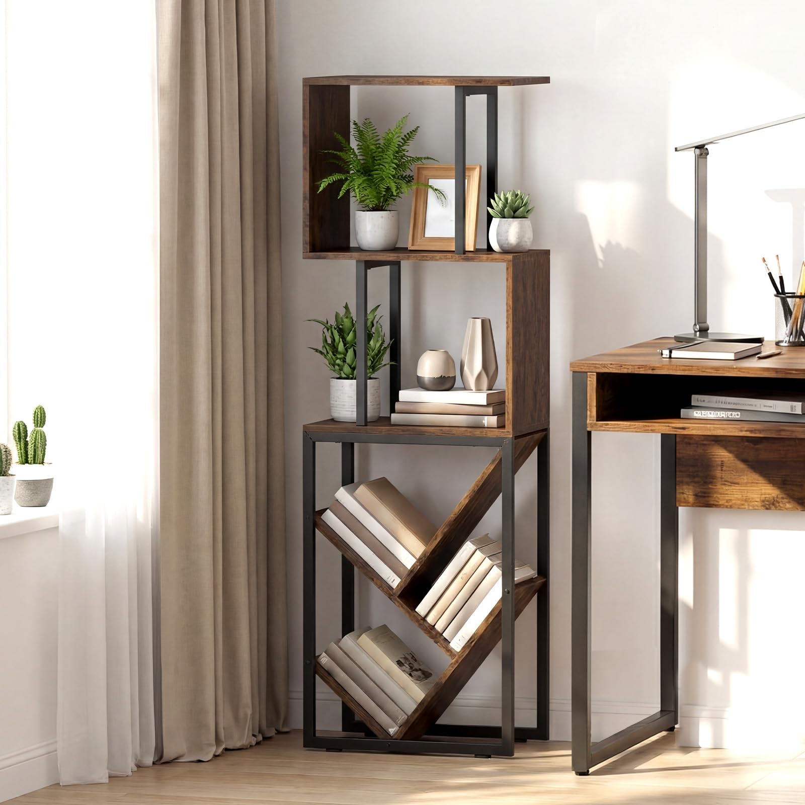 KOMFOTTEU Libreria Verticale a 6 Ripiani Metallo e Kit Antiribaltamento