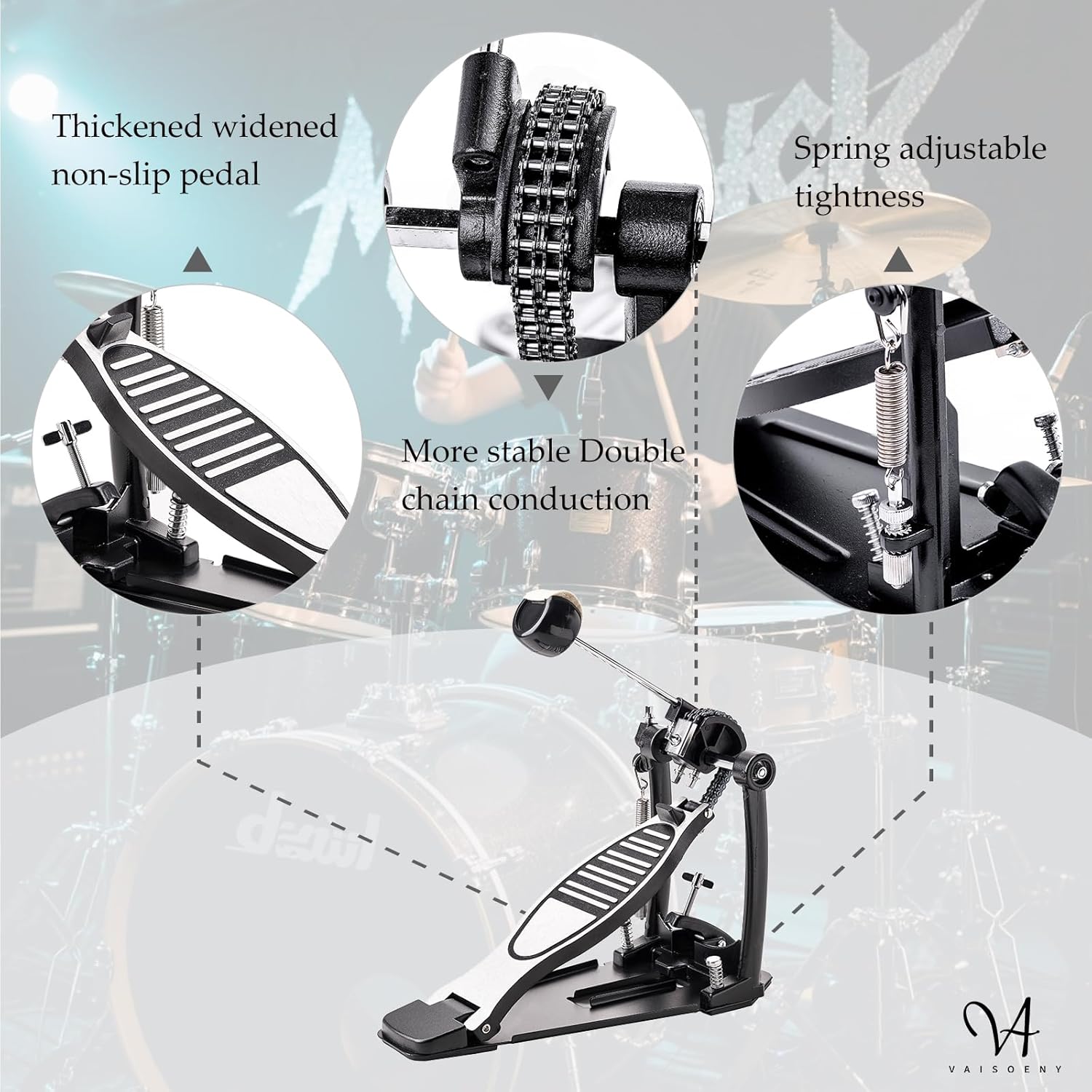 Bass Drum Pedal, Double Chain Kick Drum Pedal for Bass Drum and Drum Set (V-DC-HT12)