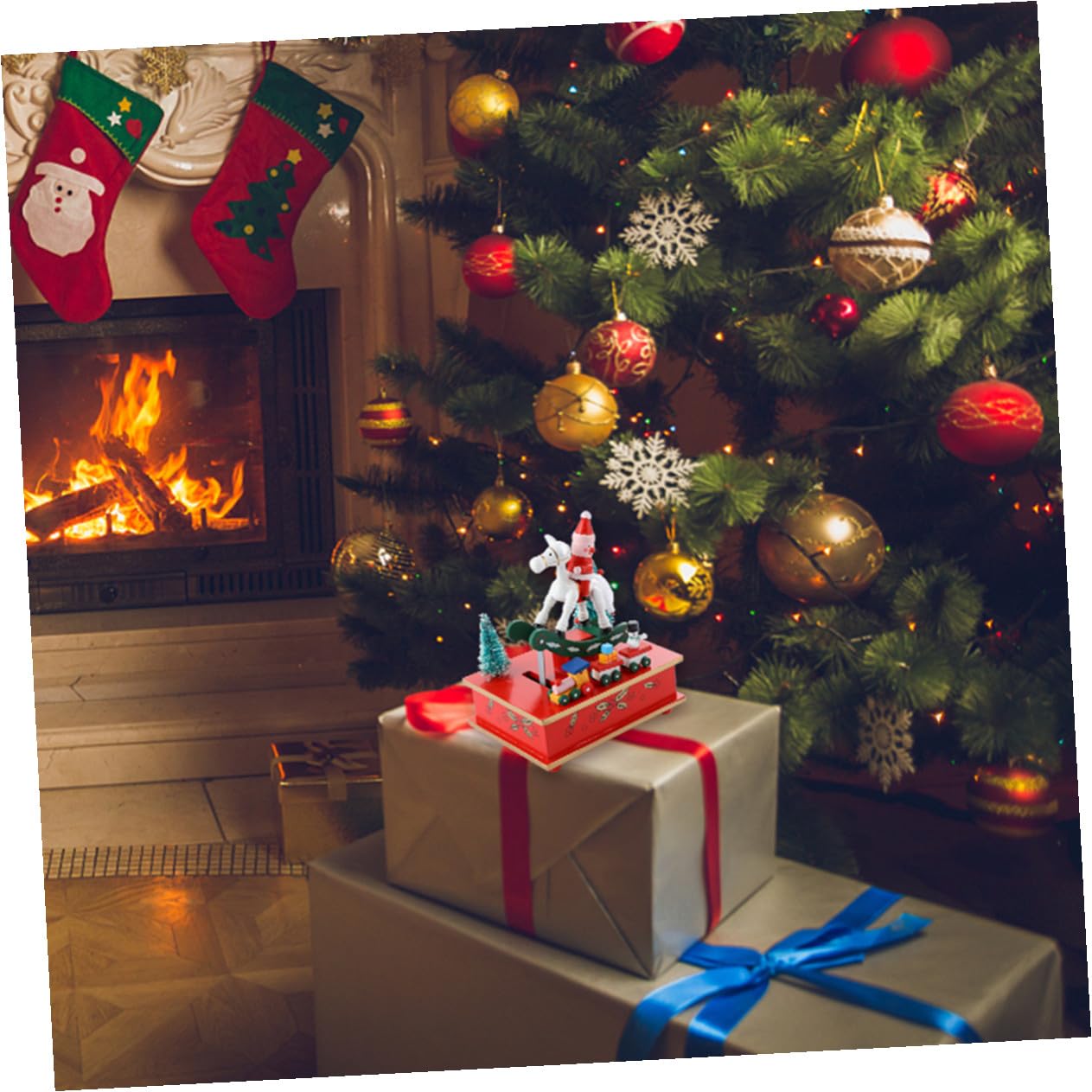 Caja de Música de Madera para Navidad, Portátil y Fácil de Usar, Decoración Adorable para Escritorio y Obsequio Infantil en Época Navideña
