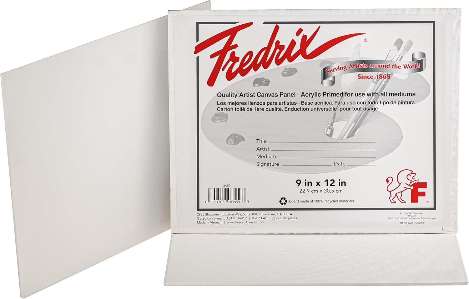 FREDRIX Artist Series Primed Canvas Panels, Individually Wrapped, 9" x 12", Pack of 3