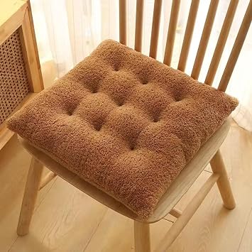 Luxury Sherpa Fleece Chair Cushions with Ties Cushion Pillow 15x15x3 Inch Thick Padding & Tufted Design Plush Tufted Chair Pads for Indoor Dining Room and Kitchen Chairs Brown,15"x15"