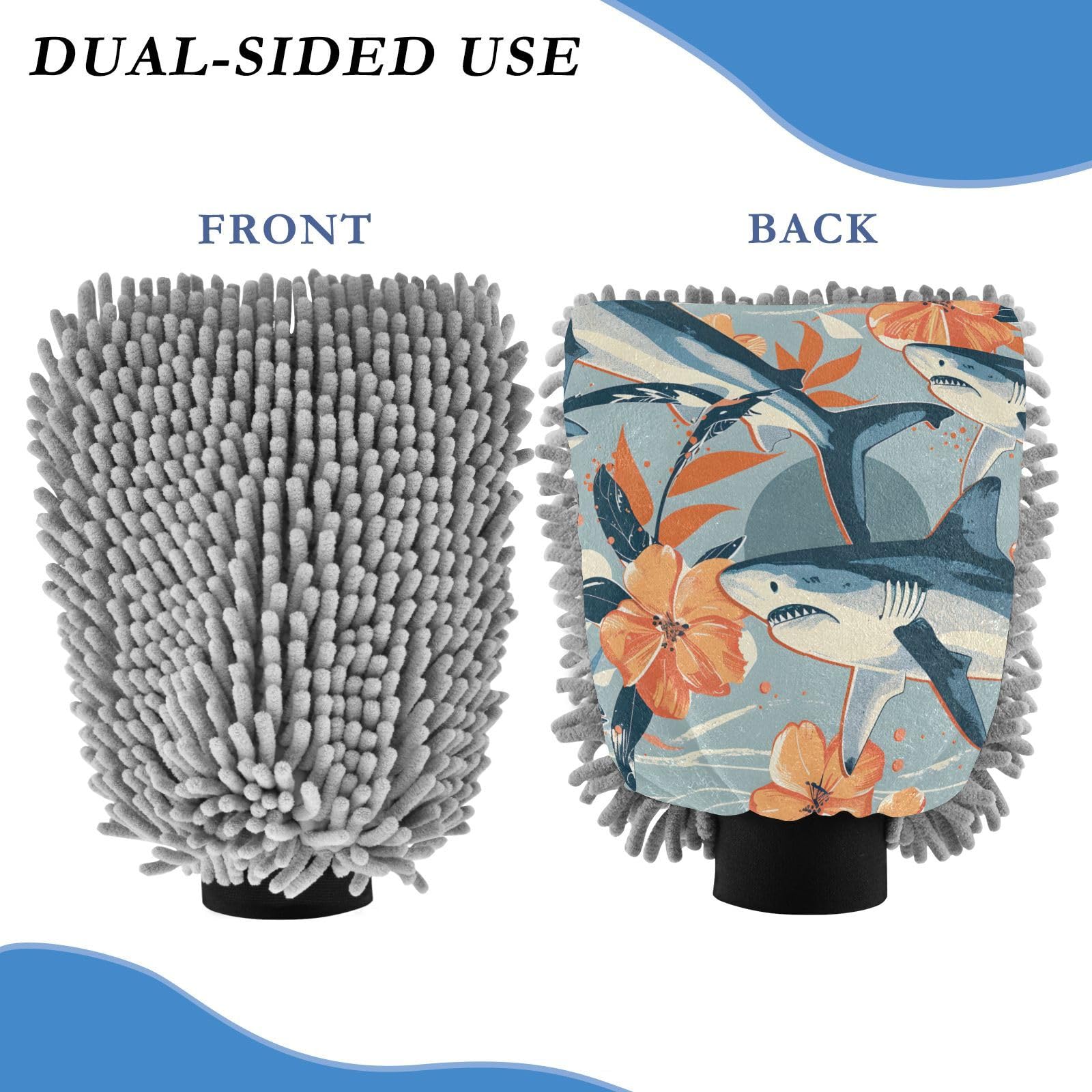 IOACIY Absorbent Microfiber Car Wash Drying Mitts, 2 Pack, Scratch-Free & Lint-Free, Rich Foam, Highly Absorbent, Double Sided, Wash Mitt Perfect for Car Washing, M, Shark (4)