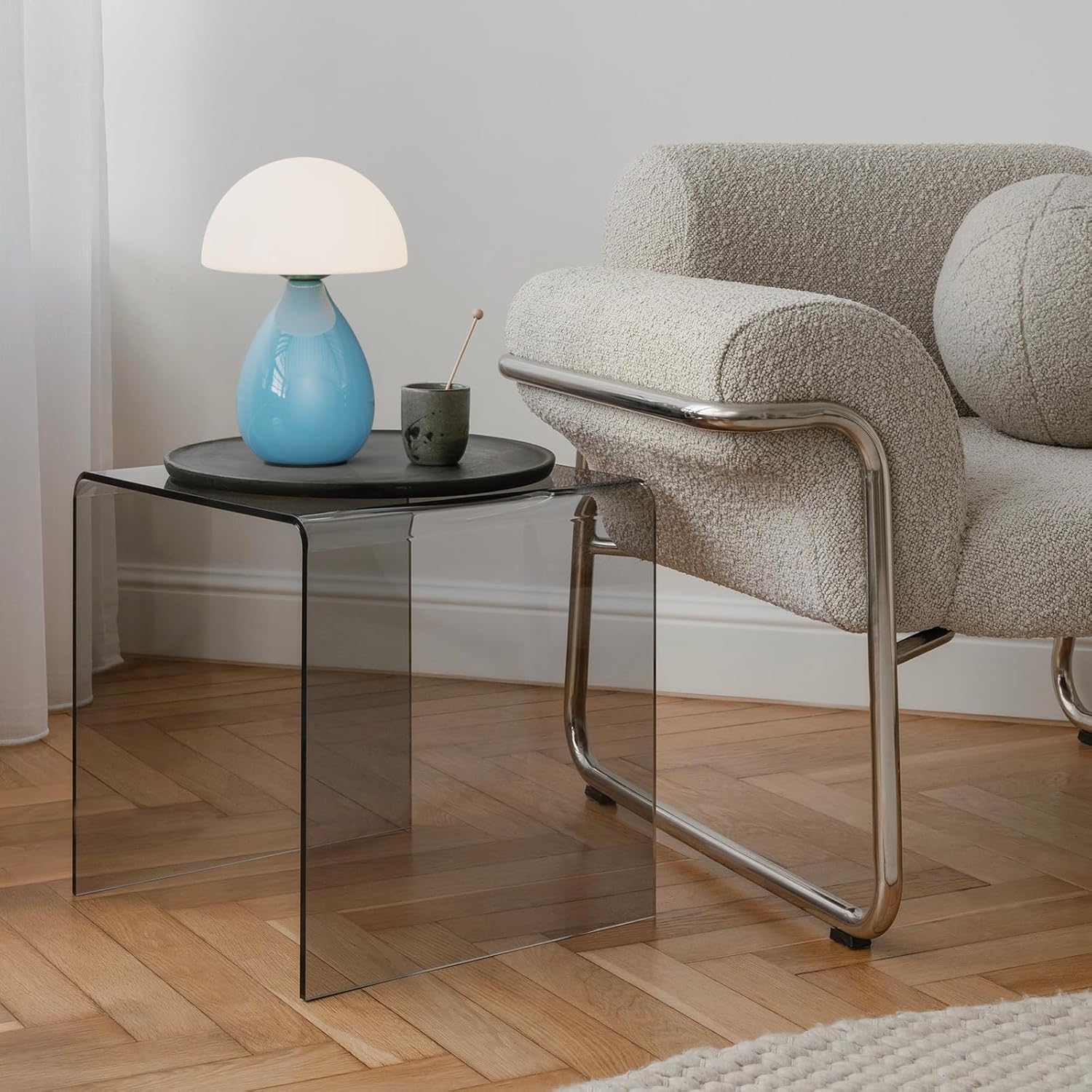 Mushroom Lamp, Vintage Small Table Lamp for Bedroom, Ice Crack Ceramic LED Night Light for Kids, Mid Century Modern Bedside Lamp for Nightstand, Living Room, Home Decor Gift Ideas for Women, Blue