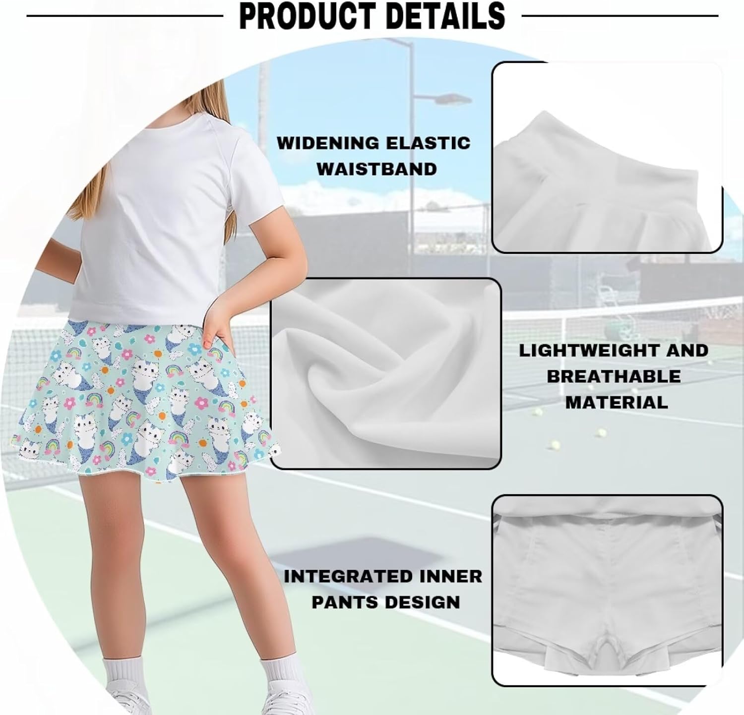 Girls' Sport Skirts Tennis Running Skorts with Built-in Shorts 5-14 Years Old Kids