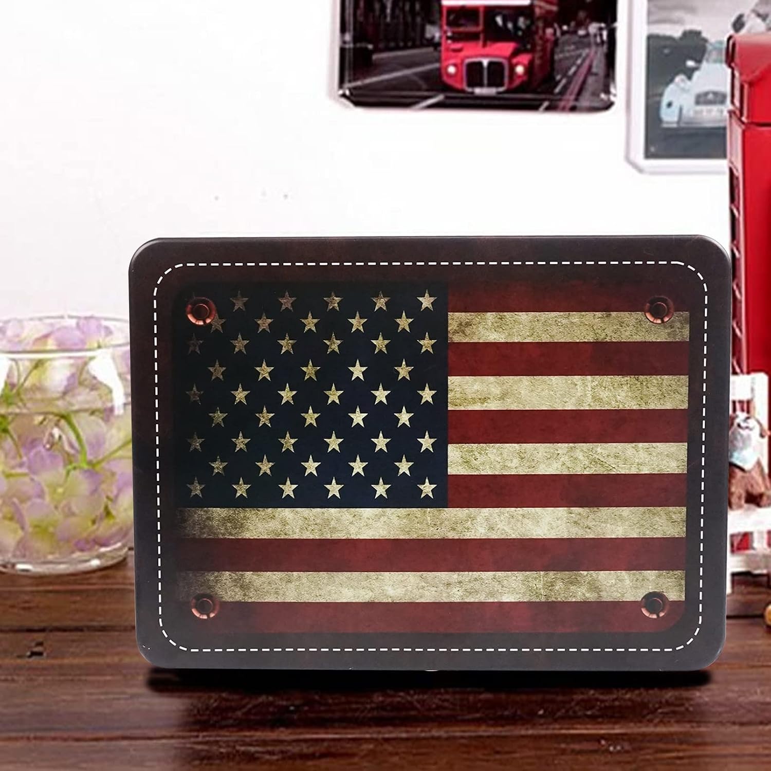 Luwint Secret Storage American Flag Box - Vintage Letter Cookies Container Metal Tin Case with Key & Lock Gift for Friend Birthday Home Decor (1 Piece/Vintage) image 5