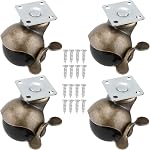 Homend 4-Pack 1.5 Inches Ball Caster Wheels with Brake 360 Degree Antique Brass Top Plate Casters for Furniture Cabinets Wheelchairs (4 Pack, 1.5Inch Top Plate, with Brake)