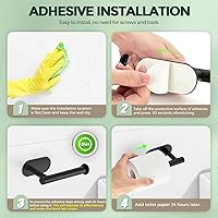 Vista 7 de 1 Pack Adhesive Toilet Roll Holder Stand - Matte Black SUS304 Stainless Steel, Rustproof Toilet Paper Holder No Drilling Tissue Holder for Kitchen
