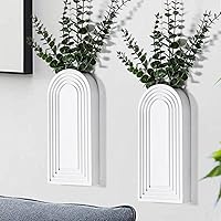 Dnnnii 2 Pack White Wooden Wall Vase Set - Modern Farmhouse Boho Wall Decor for Entryway Hallway Living Room Narrow Spaces