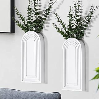 Dnnnii 2 Pack White Wooden Wall Vase Set - Modern Farmhouse Boho Wall Decor for Entryway Hallway Living Room Narrow Spaces