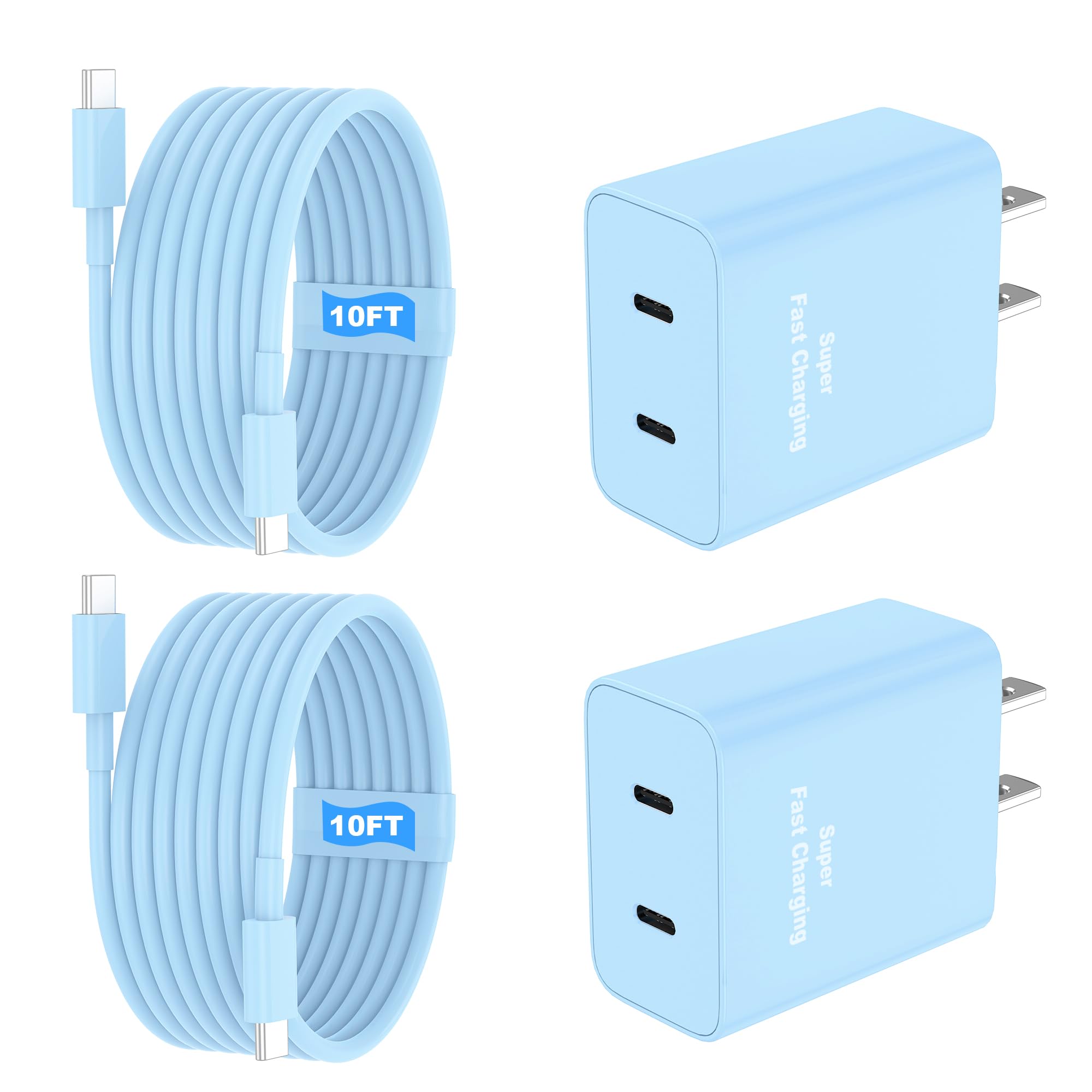 iPhone 18 17 16 15 Charger Fast Charging, 45W Dual USB C Phone Charger Block with 10FT Long Type C Cable Cord for Apple iPhone Duo/18/17/17 Air/16 Pro/16 Pro Max/15 Plus/15 Pro/iPad/S26 Ultra(Blue)