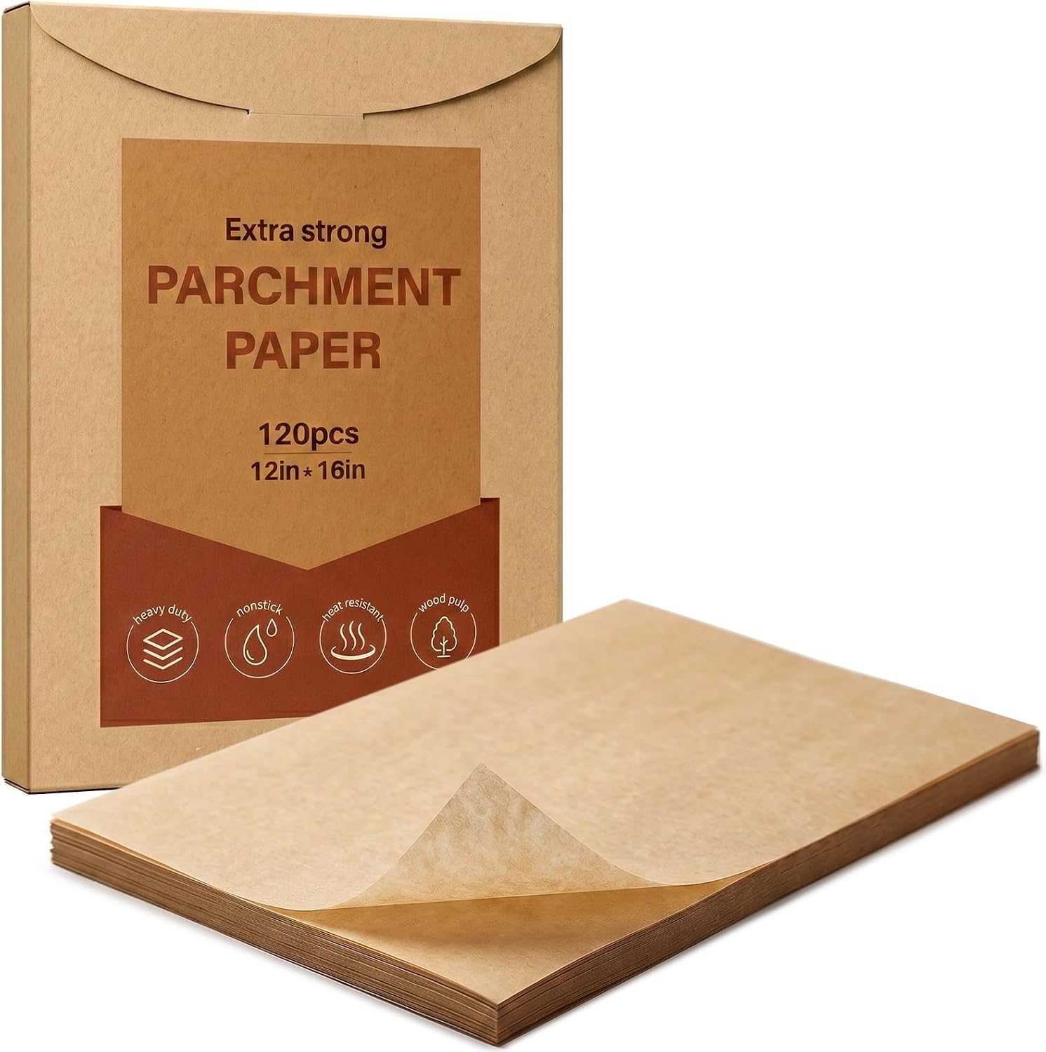 Parchment Paper for Baking, 120 Count Pre-Cut 12x16’ Heavy Duty Non-Stick Baking Paper, Unbleached & Curl-Free, Oven Safe Sheets, Perfect for Cookies, Air Fryer & Cooking