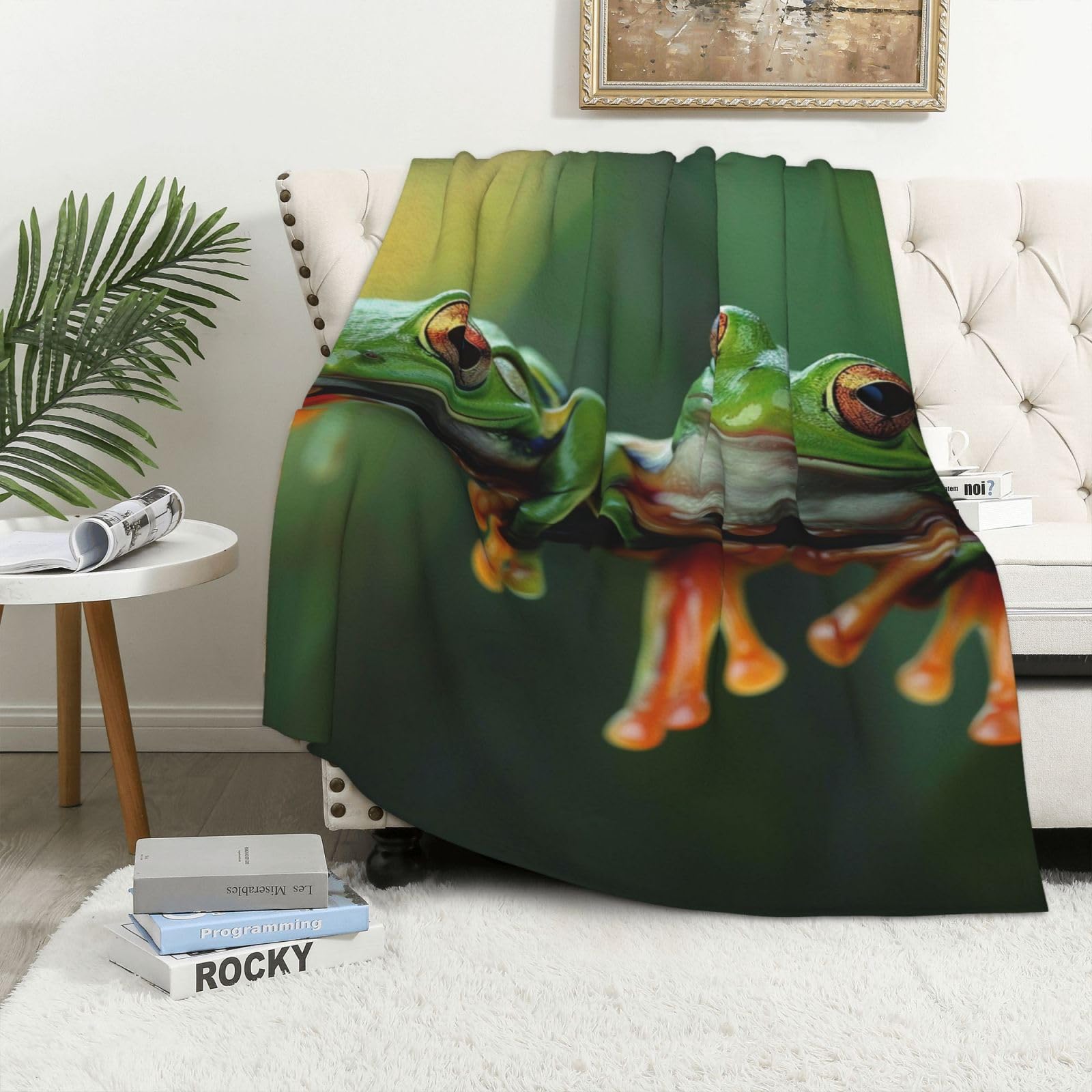 Couverture imprimée grenouilles en flanelle 280g pour lit et canapé