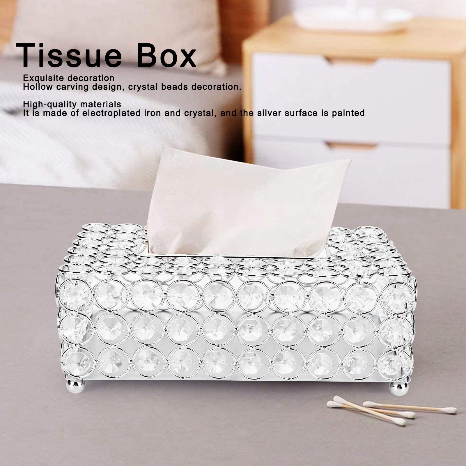 Alvinlite Crystal Tissue Box Holder, Rectangular Tissue Box Napkin Holder Dispenser Case Decorative Paper Box for Table Wedding