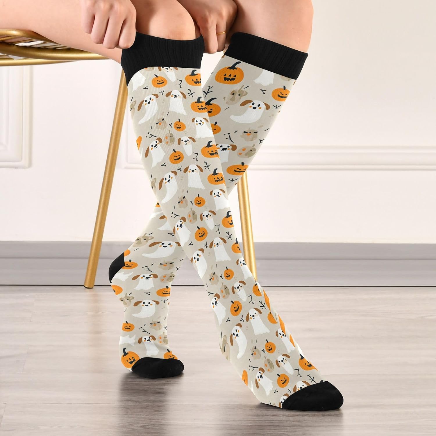 Halloween Dog Compression Sock for Women & Men Support Knee High Socks Running,Nurses,Travel