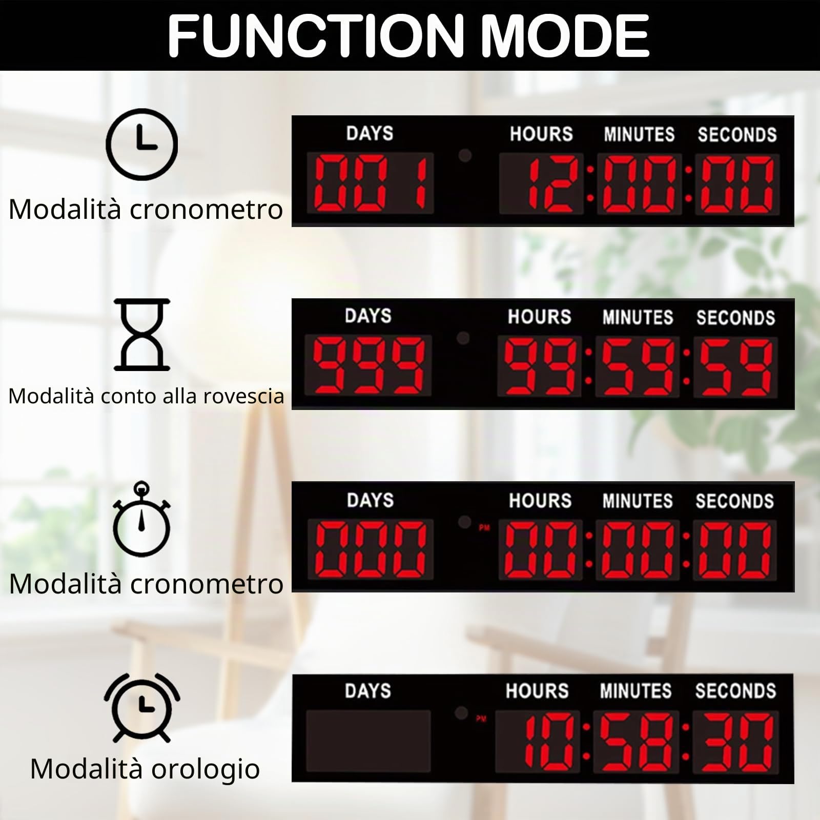 Countdown Timer, Grande Conto Alla Rovescia di 999 Giorni con Telecomando Timer per la Pensione Calendario Multifunzionale per Conto Alla Rovescia per Pensione Compleanni Festività Matrimoni (Rosso)