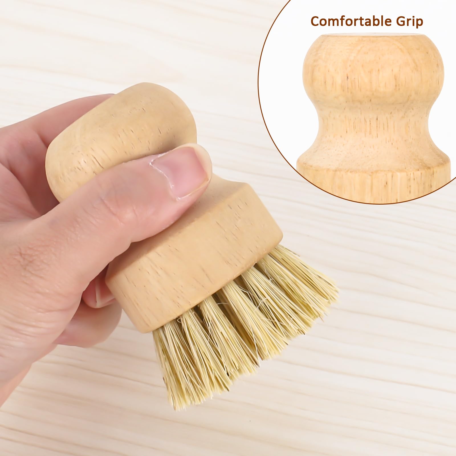 Set 3 Spazzole In Bambù Per Pentole - Setole Resistente Al Calore, Testine Intercambiabili - Foto 3