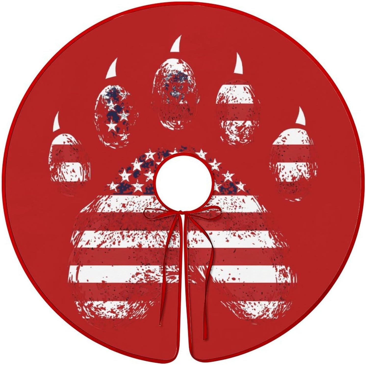 U.S Flag Bear Printed Christmas Tree Skirt Ornaments Christmas Tree Mat for Home Party Holiday Decorations