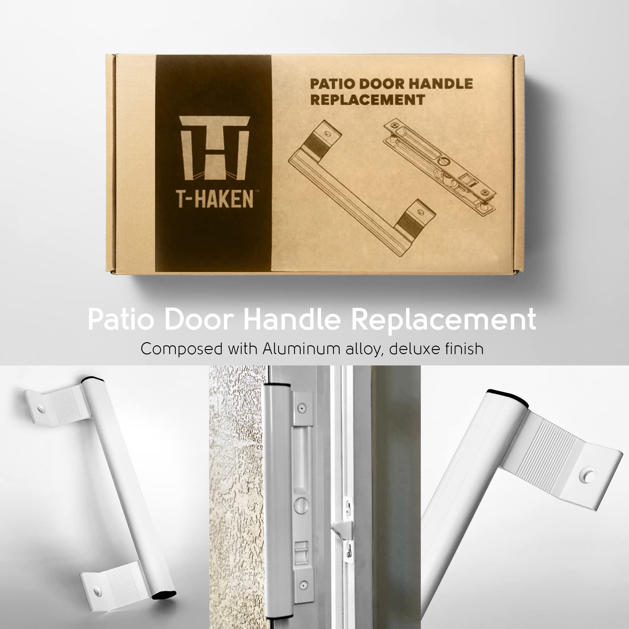 T-HAKEN Sliding Glass Door Handle Set, 6-5/8", White - Patio Door Handle Replacement That is 1 in. to 1-1/8 in. Thick Used on Both Left and Right-Handed. (Keyed).