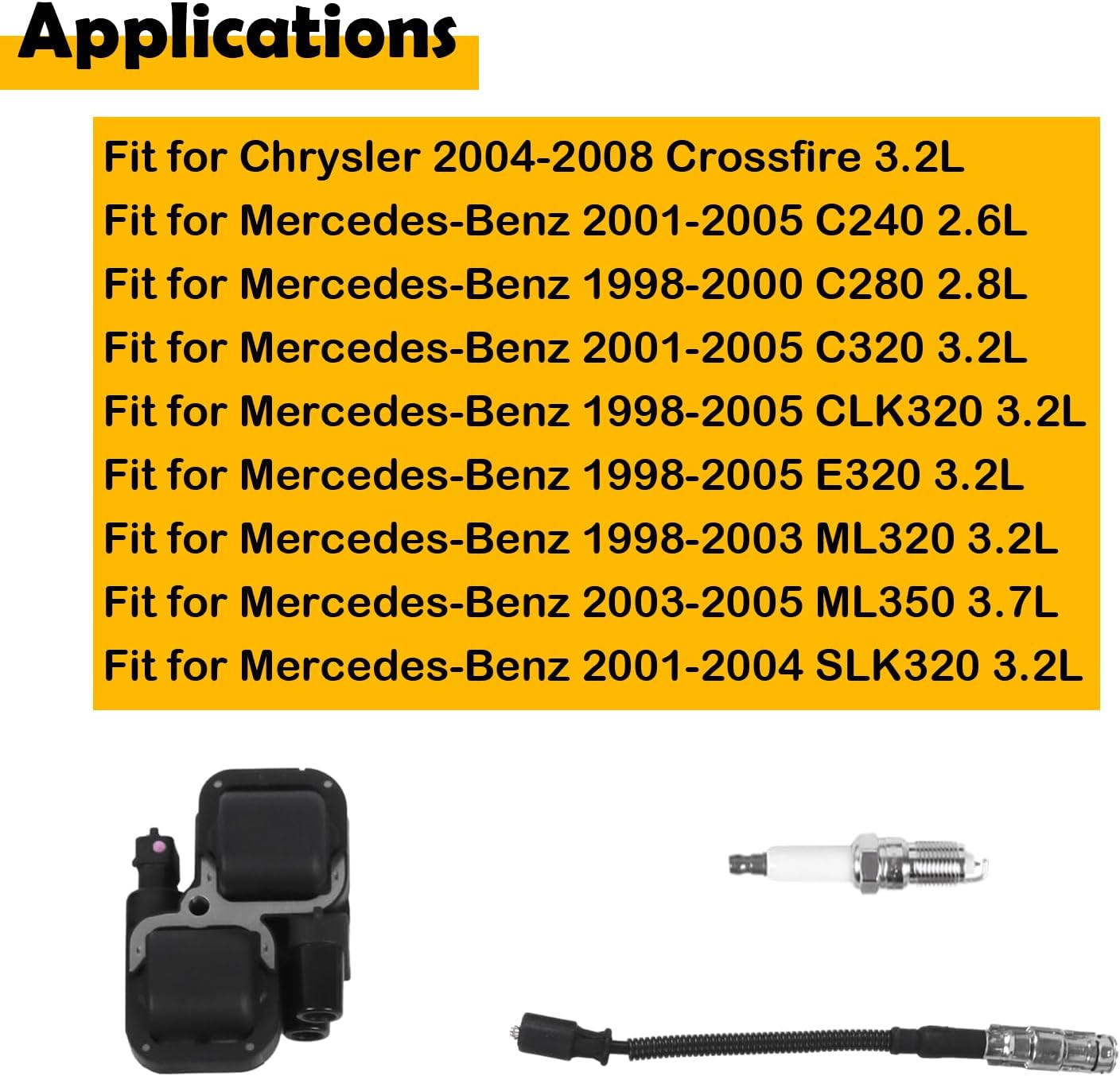 GN10015 GN10361 UF359 C1361 6-Piece Ignition Coil Set with 12 Iridium Spark Plugs and Wire Set Compatible with Mercedes-Benz SLK320 ML320 ML350 E320 CLK320 C320 C240 C280 and Chrysler Crossfire