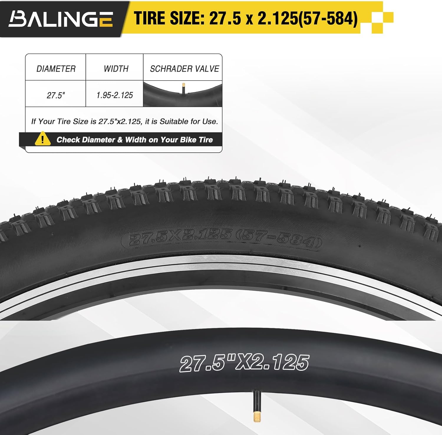 20/24/26/27.5/29x2.125 Mountain Bike Foldable Tires Heavy Duty Anti Slip Tread Compatible with 20/24/26/27.5/29 x 2.0/2.125/2.15/2.10 Compatible for Street & Off-Road Riding