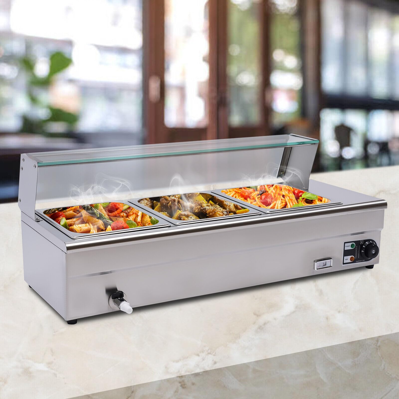 Chafing Dish - Scaldacibo elettrico da 1200 W, per ristoranti, snack bar, pizzerie, ecc