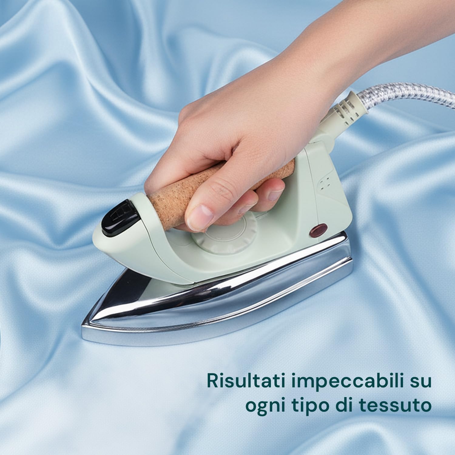 Avilia – Ferro da Stiro a Vapore con Caldaia 3.5 Bar 850 ml con Impugnatura in Sughero, Vapore Continuo e Verticale, Piastra Inox per Stiratura Professionale e Tessuti Delicati (Verde)