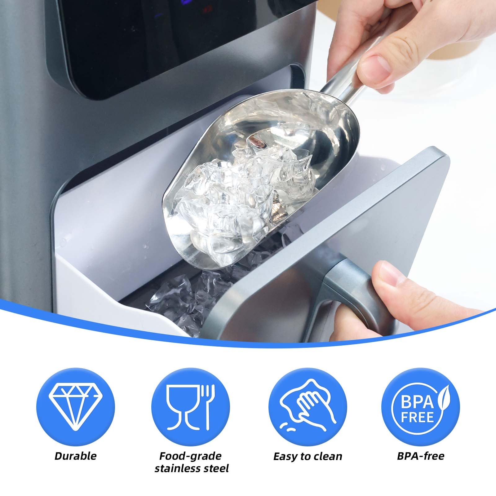 Eisschaufel aus Edelstahl mit Magnetischer Halterung, Kompatibel mit GE Profile Opal 2.0 Nugget Eismaschine Praktisches Bar und Küchenzubehör (Silber)