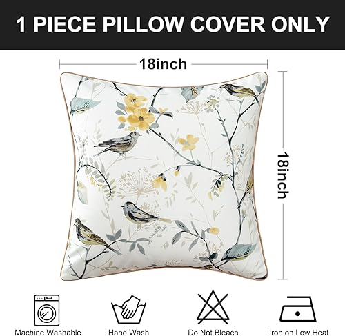 Miniatura 3 de VOGOL Funda de almohada decorativa cuadrada, funda de cojín con estampado de pájaros botánicos grises, funda de cojín suave al tacto de 18 pulgadas